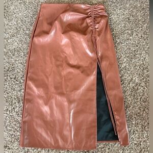 Cider Brown Faux Leather Midi Skirt